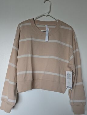 lululemon athletica Beige and Cream Striped Cropped Sweatshirt